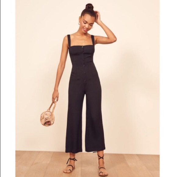Reformation Della black button front jumpsuit - Picture 2 of 8